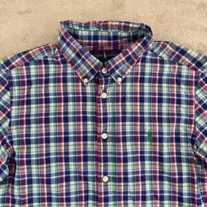 Polo Ralph Lauren Boys Large 14-16 Multi Plaid Madras Short Sleeve Pony‎ Preppy
